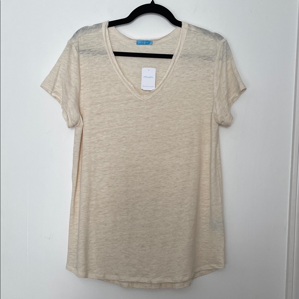 J McLaughlin Kacey Top Oatmeal V-Neck Women’s Short Sleeve Tee Large NWT
